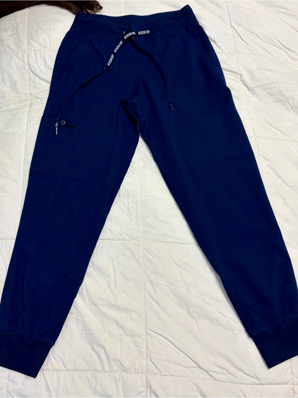 Navy Blue Med Couture Touch Scrub Pants for Women Cargo Jogger Bottoms 5 Pockets
